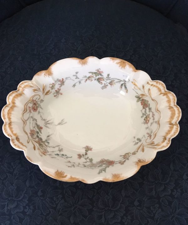 (123 plate pics) Antique Haviland Limoges France Floral Oval Serving Dish with Gold Trim Free Ship to Canada USA