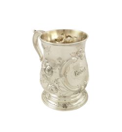 ANTIQUE GEORGIAN STERLING SILVER PINT MUG/TANKARD - ROBERT - 1762